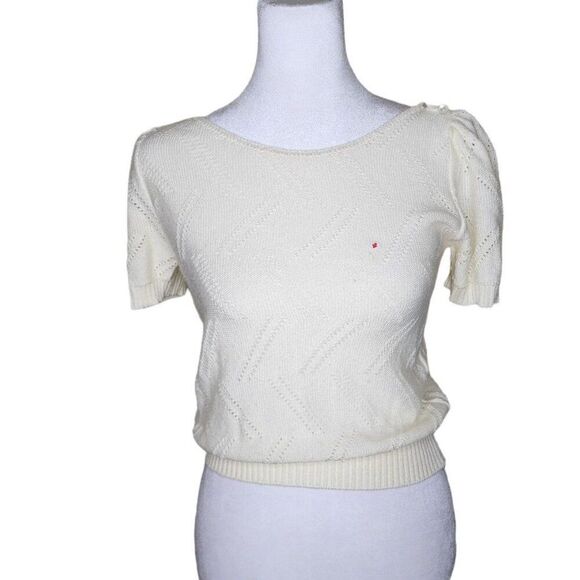 Vintage 70s Keneth Too Short Sleeve Soft Knit Sweater Womens Size S Off White - Picture 1 of 7